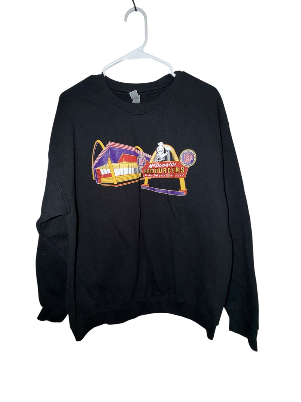 Gildan Black Crewneck Sweatshirt with Vintage McDonald's Graphic